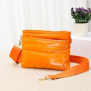 Glossy Orange Puffer Cross Body Bag Purse Casual Womens Fashion Accessory